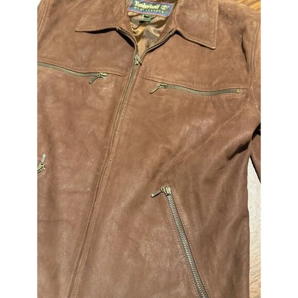 Timberland Rugged Durable 100% Genuine Leather Jacket Men's Size Small Tan Brown